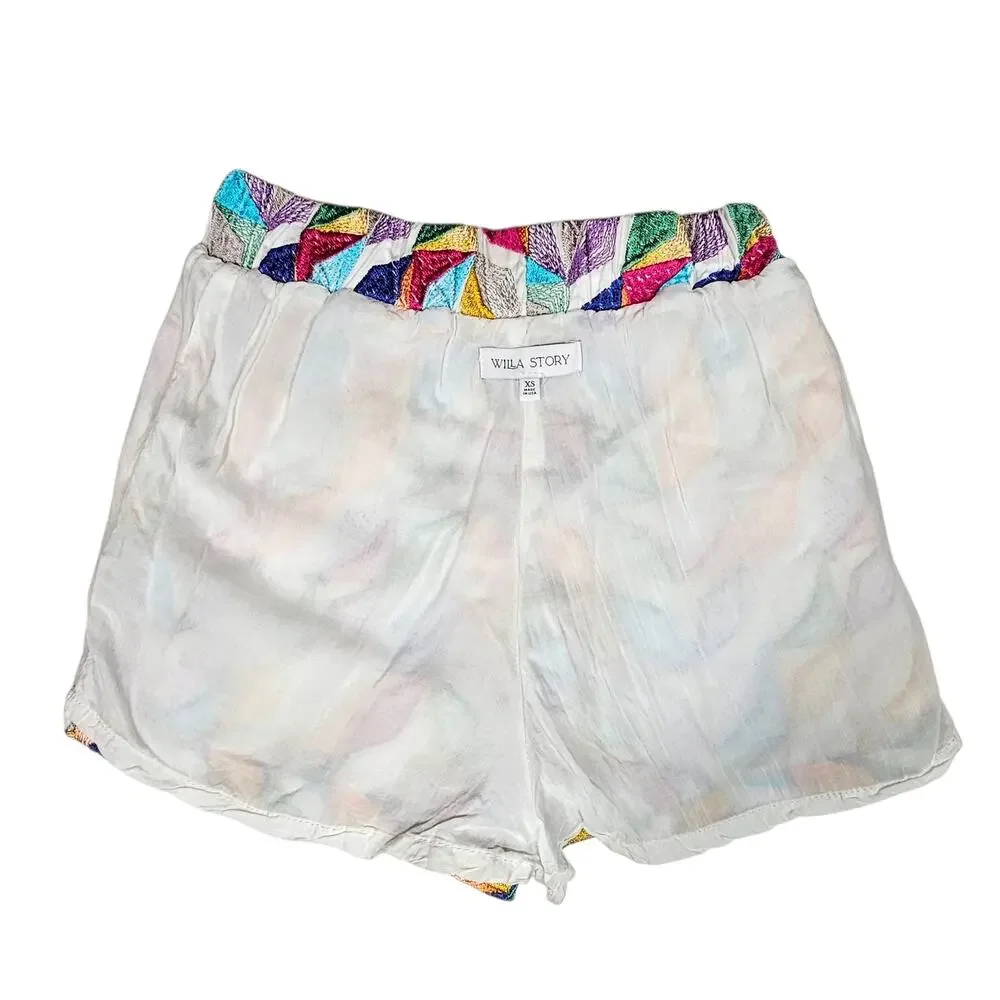 Willa Story Palmer Pull-On Shorts in Multicolor Embroidery Size XS